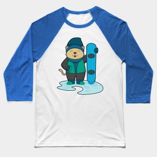 Cat as Snowboarder with Snowboard Baseball T-Shirt